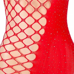 Robe Asymétrique en Résille Rouge avec Strass