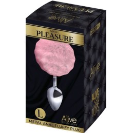 Plug de Plaisir Anal Lisse Métal Fluffy Rose Taille L