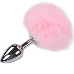 Plug de Plaisir Anal Lisse Métal Fluffy Rose Taille L