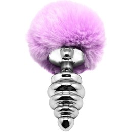 Plug Anal Métal Spirale avec Pompon Fluffy Violet