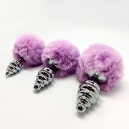 Plug Anal Métal Spirale avec Pompon Fluffy Violet