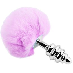 Plug Anal Métal Spirale avec Pompon Fluffy Violet