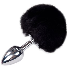 Plug de Plaisir Anal Lisse Métal Fluffy Noir Taille S