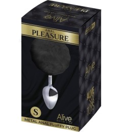 Plug de Plaisir Anal Lisse Métal Fluffy Noir Taille S