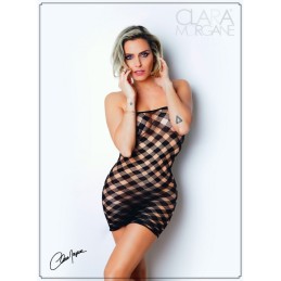 Mini Robe Noire en Résille avec Motif Damier - Clara Morgane