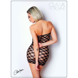 Mini Robe Noire en Résille avec Motif Damier - Clara Morgane