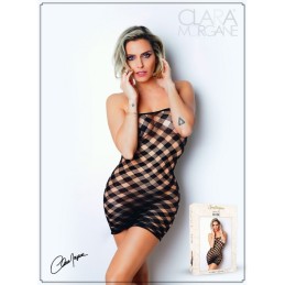 Mini Robe Noire en Résille avec Motif Damier - Clara Morgane