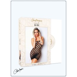 Mini Robe Noire en Résille avec Motif Damier - Clara Morgane