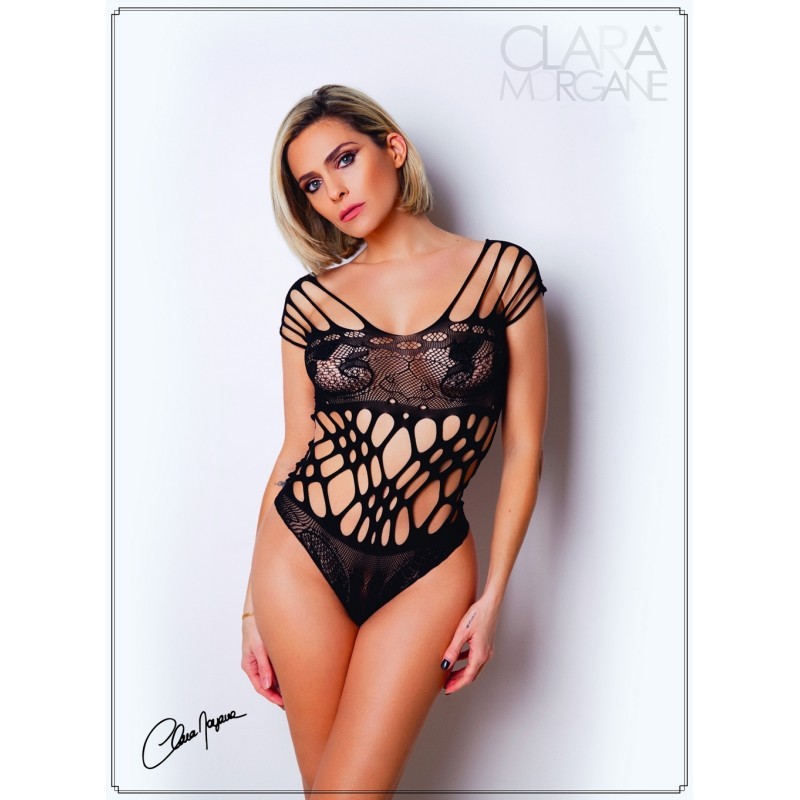 Body Noir en Résille et Lanières - Clara Morgane