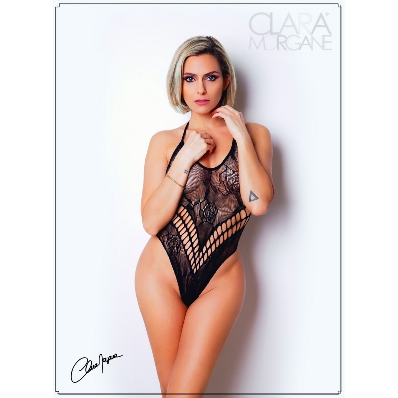 Body Effet String Sexy Noir en Résille - Clara Morgane