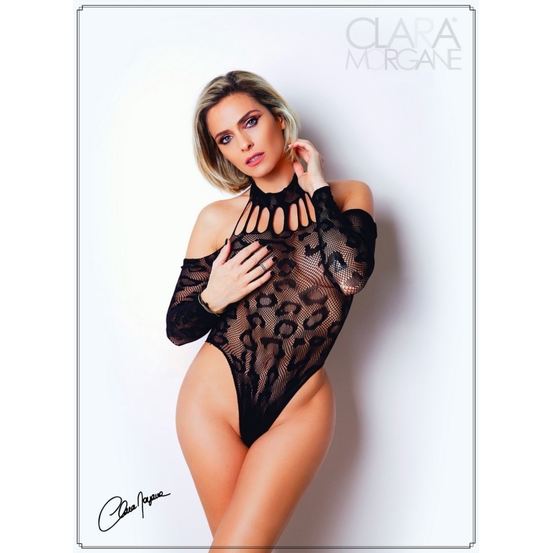 Body Résille Noire Manches Longues - Clara Morgane