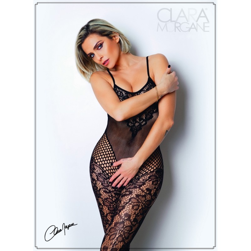 Bodystocking en dentelle florale et fine résille - Clara Morgane