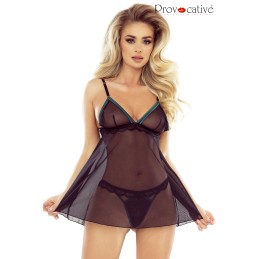 Nuisette Évasée Satin et Dentelle Verte avec String Assorti